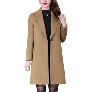 NWOT Women's Aprsfn Single‎ Button Notched Lapel Mid-Weight Peacoat Camel Tan XS